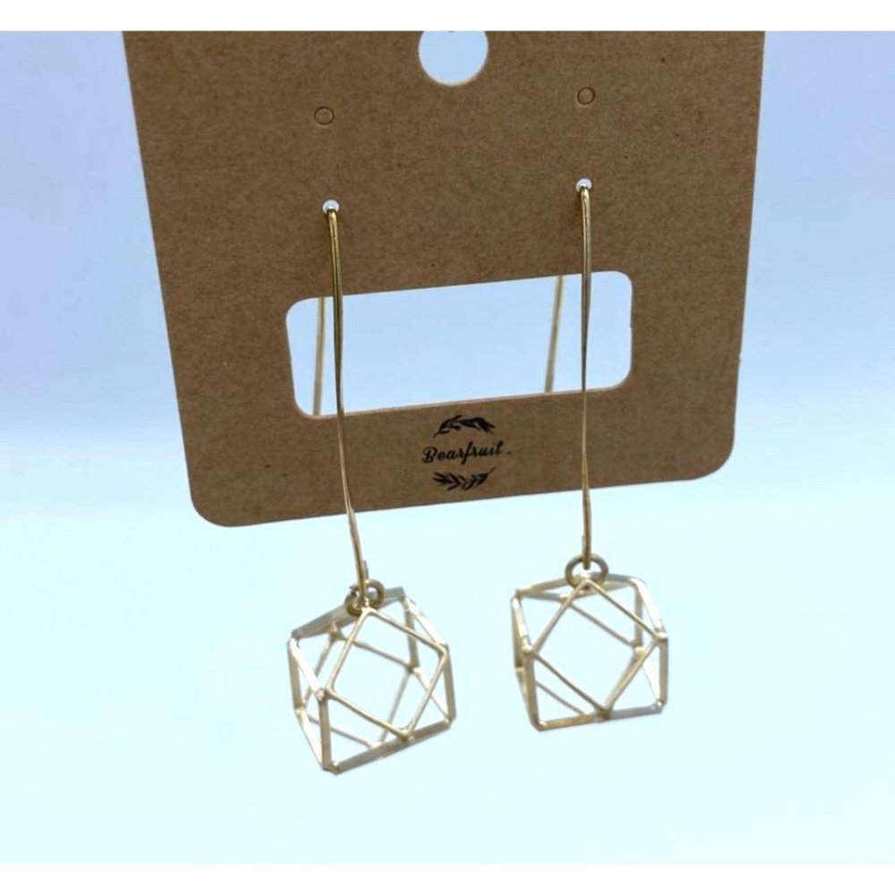 Women's Earrings Drop Geometric Hollow Out Gold Pendant by Bearfruit New in Box